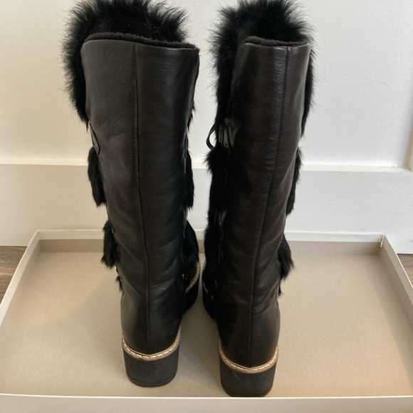 Ladies beautiful new Black leather & fur wedge Italian boots 275 Central size 37 - Picture 2 of 12